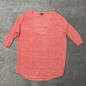 Express Sweater Womens XS Orange Oversized Body Deep V-Neck Casual Knit Tunic